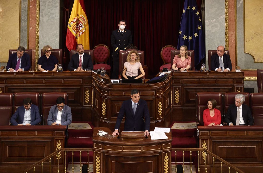 El presidente del Gobierno, Pedro Sánchez, interviene durante la primera jornada de la 26 edición del Debate sobre el Estado de la Nación.