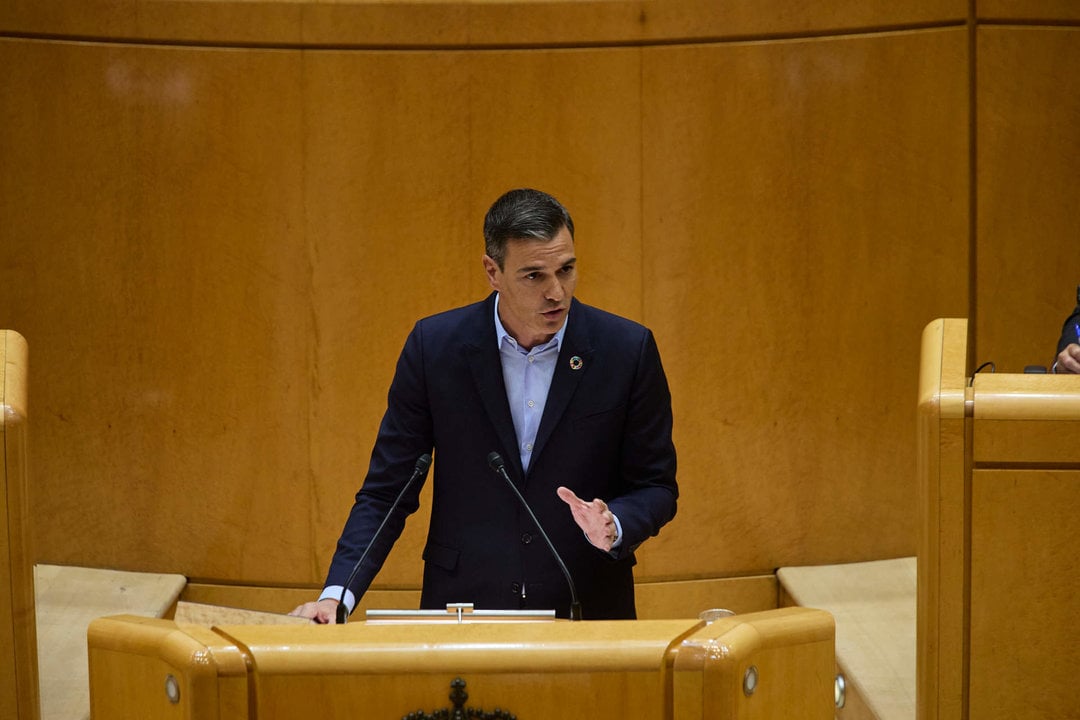 El presidente del Gobierno, Pedro Sánchez, interviene durante un debate monográfico sobre la crisis energética y el contexto económico, en el Senado.