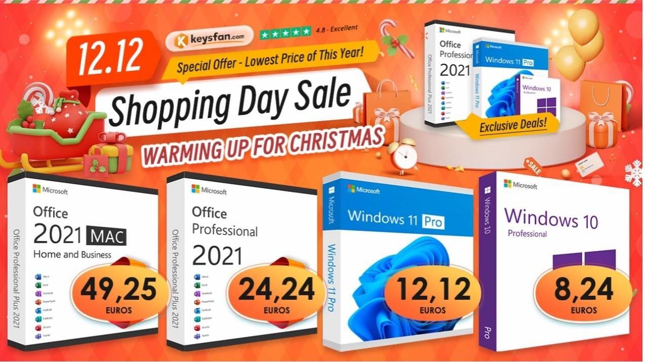 Rebajas de Keysfan "Doble 12": ¡Hazte con Windows 11 original por 10 €  y Office 2021 por solo 15 € para Navidad!