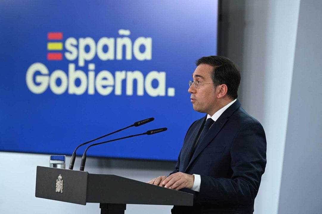 El ministro de Asuntos Exteriores, Unión Europea y Cooperación, José Manuel Albares, durante una comparecencia institucional, en el Complejo de la Moncloa, a 19 de mayo de 2024, en Madrid.