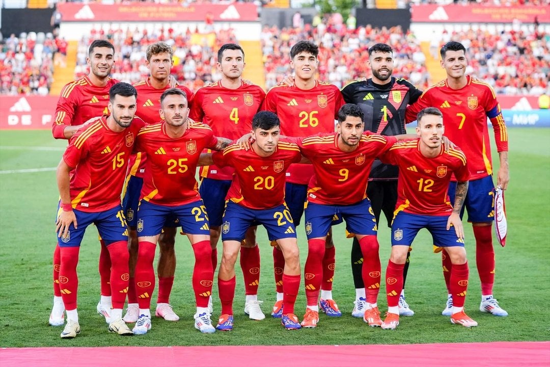 Players of Spain pose for photo during International Friendly football match played between Spain and Andorra at Nuevo Viveros stadium on June 5, 2024, in Badajoz, Spain.
Fecha: 05/06/2024.