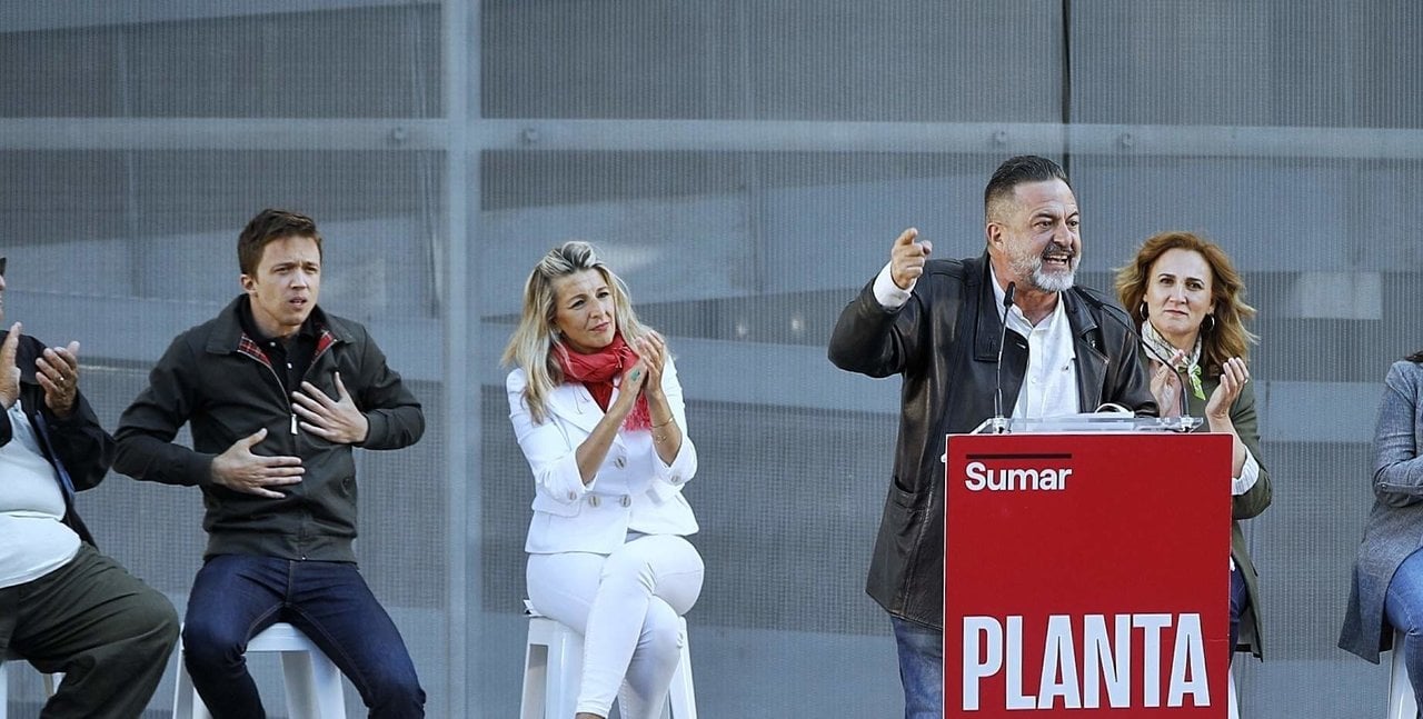Íñigo Errejón, Yolanda Díaz, Manu Pineda y Estrella Galán, en un mitin de la campaña de las Europeas (Foto: Nacho Frade / Europa Press).