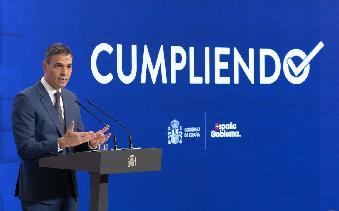 El presidente del Gobierno, Pedro Sánchez, comparece para hacer balance del curso político, en el Complejo de la Moncloa.