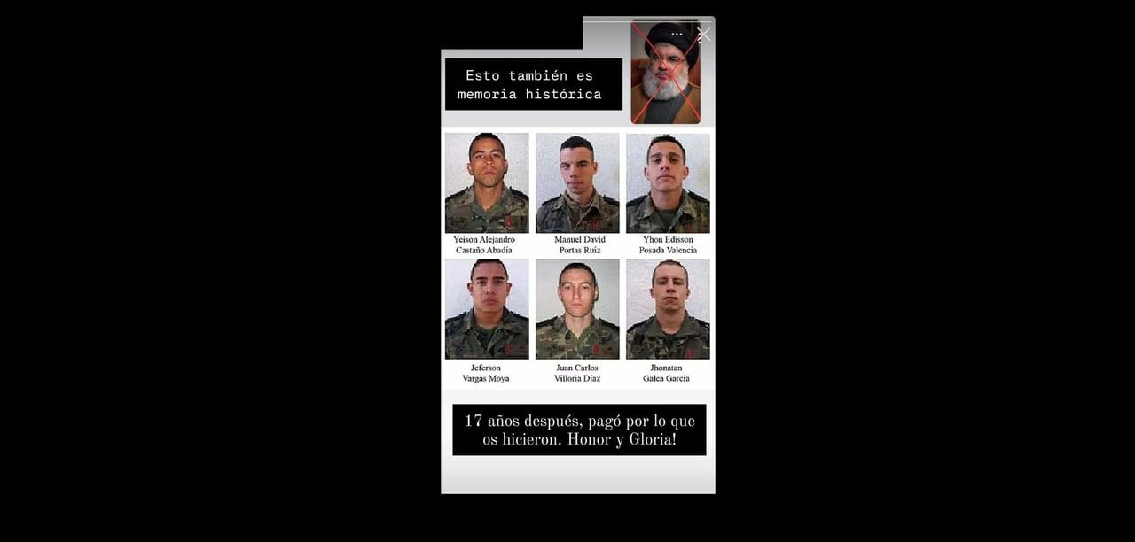 Imagen que circula con la foto de Nasralá tachada y los rostros de los militares asesinados.