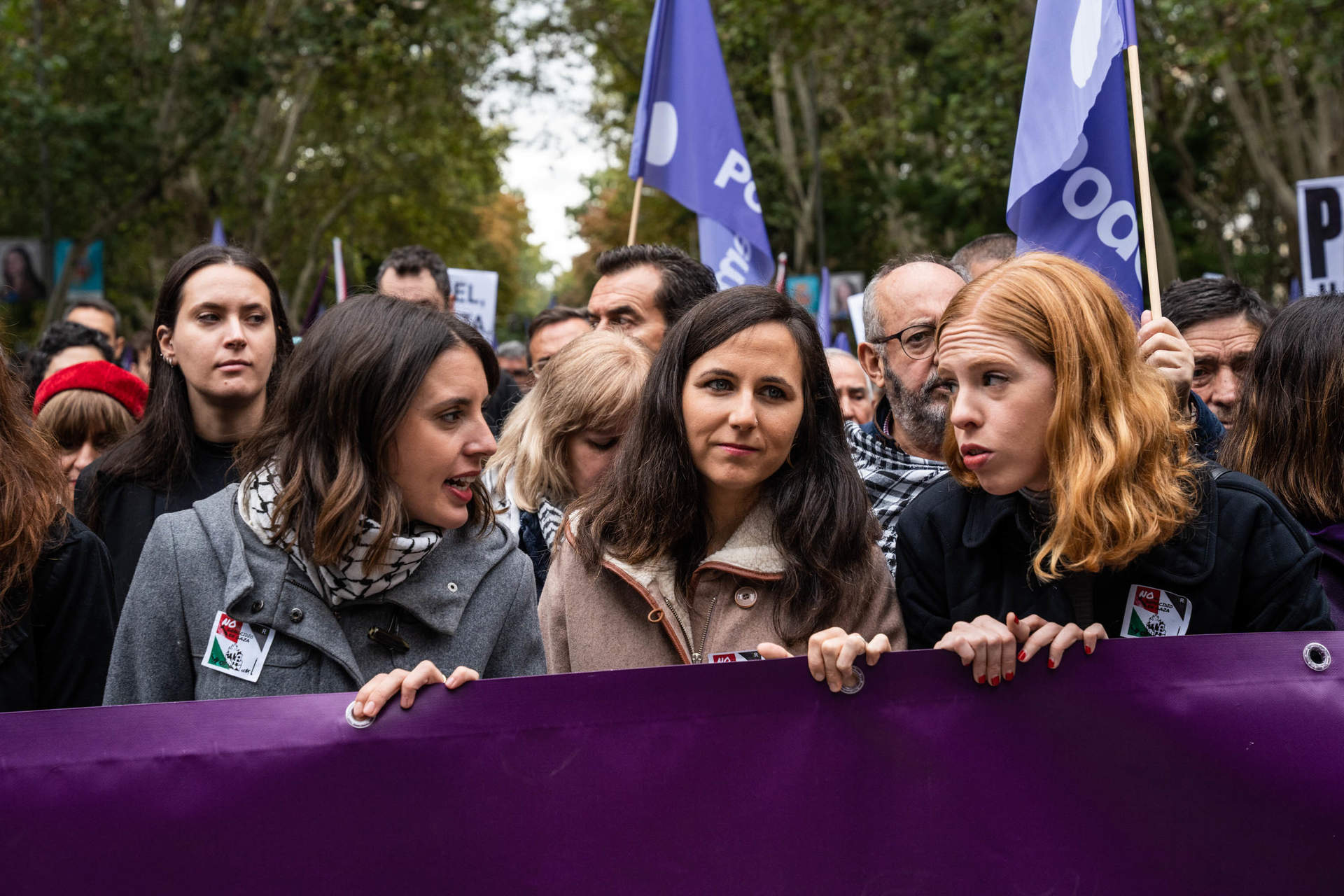 De izquierda a derecha. La entonces ministra de Igualdad en funciones, Irene Montero; la exministra de Derechos Sociales y Agenda 2023, Ione Belarra, y la exsecretaria Organización de Podemos, Lilith Verstrynge, durante una manifestación.