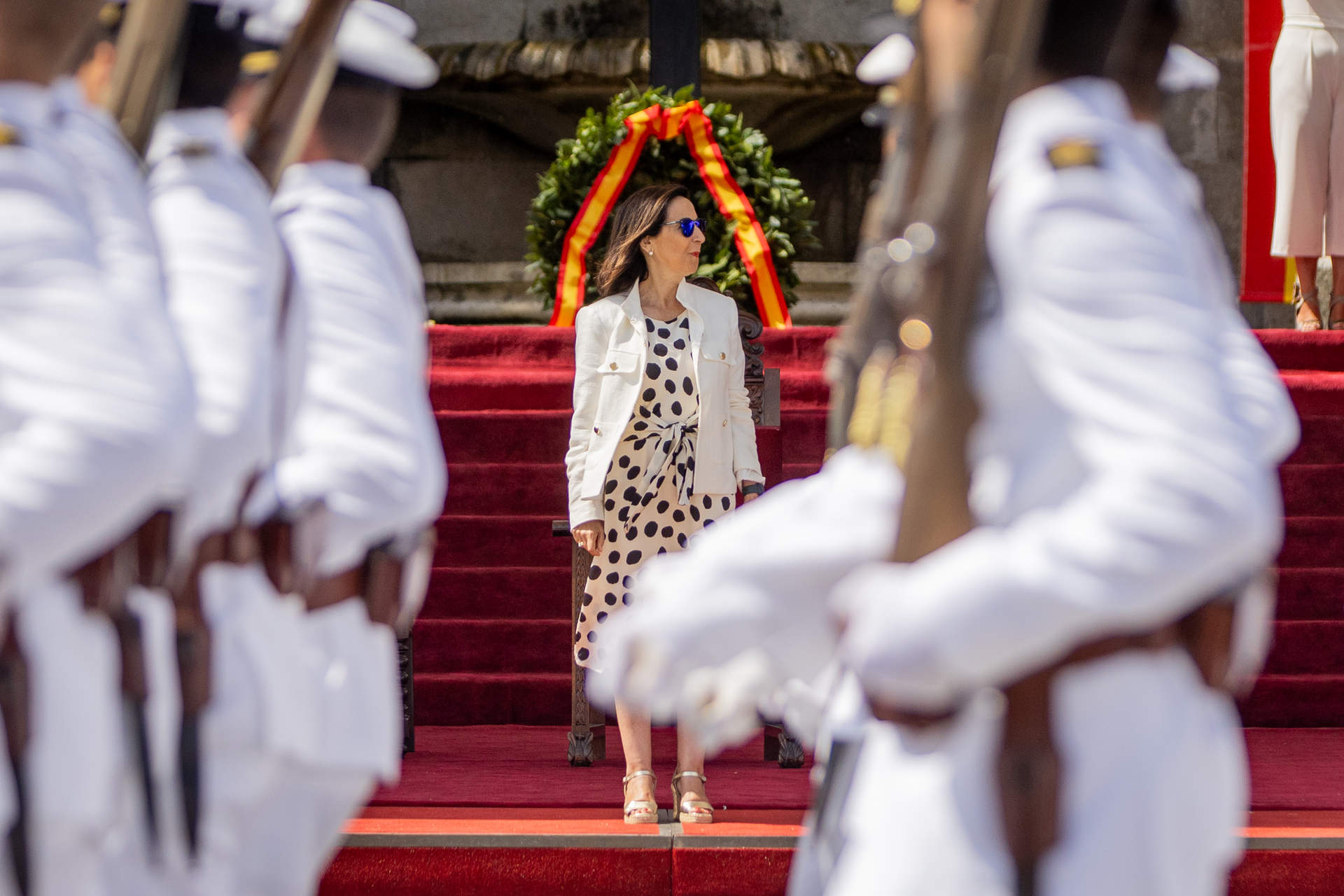 Margarita Robles, en una jura de bandera en la Escuela Naval Militar (Foto:  Agostime / Europa Press).