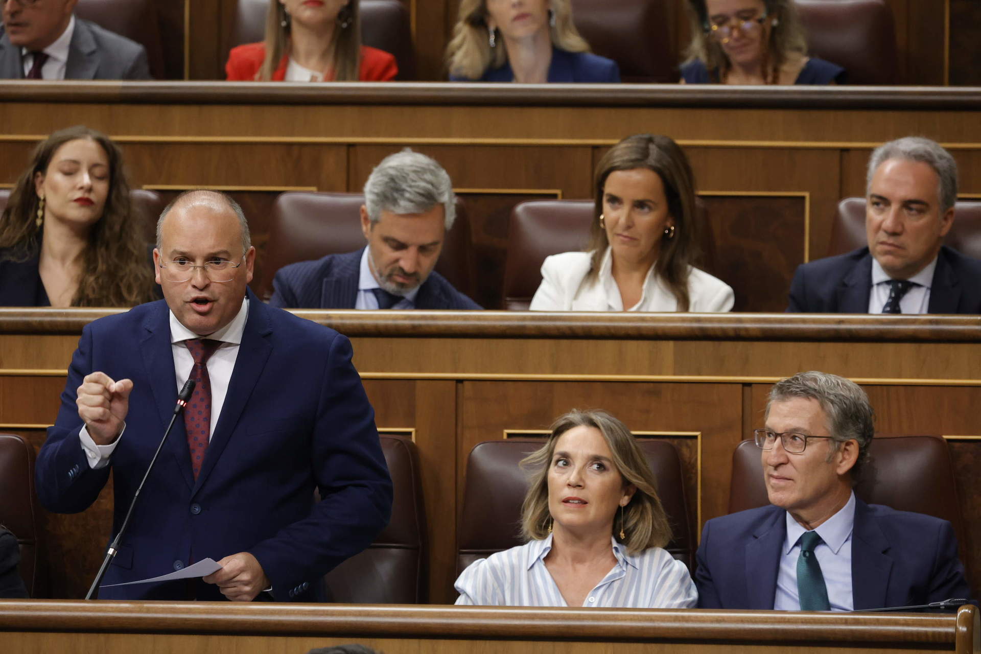 El portavoz del PP en el Congreso, Miguel Tellado, interviene durante una sesión de control al Gobierno, en el Congreso de los Diputados, a 18 de septiembre de 2024, en Madrid.