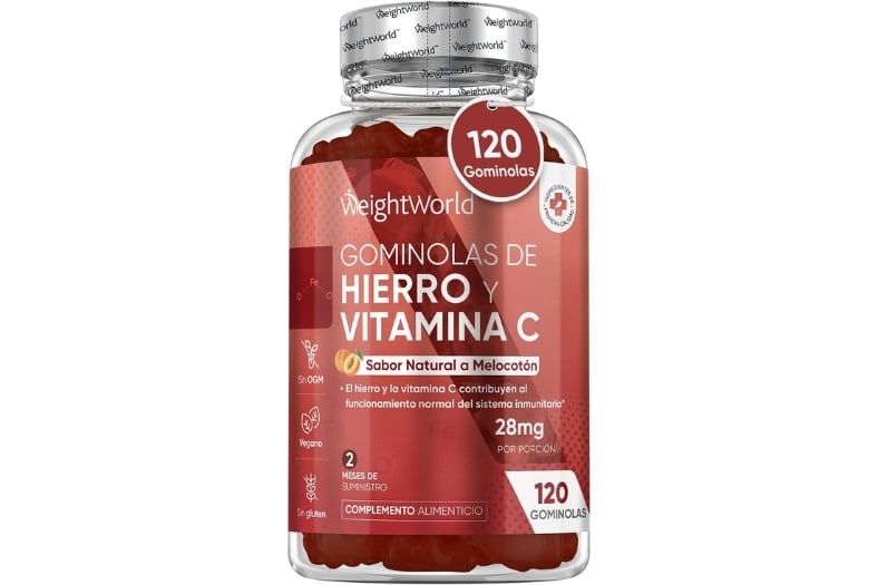 Hierro y vitamina C 28 mg y 10 mg - 120 gominolas sabor a melocotón